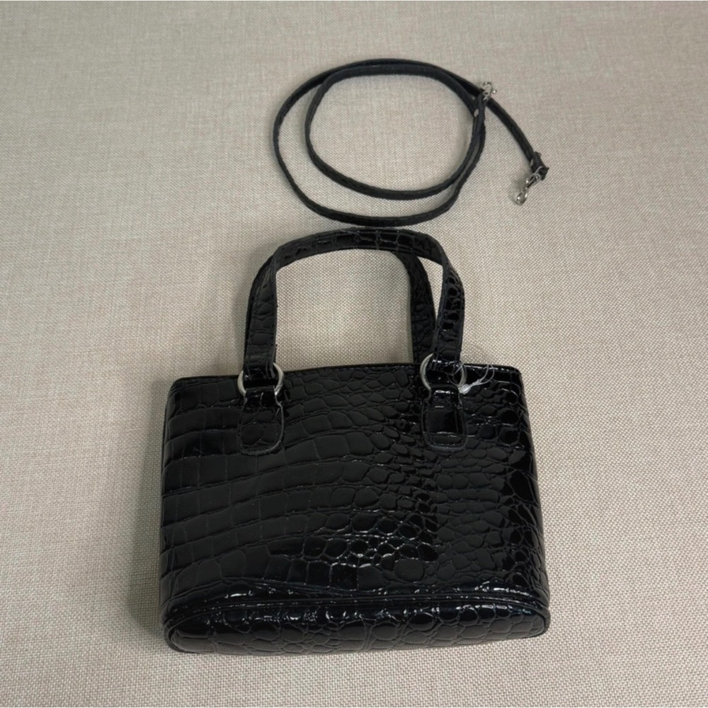 Bueno Black Croc Embossed Faux Leather Mini Handbag Crossbody Bag